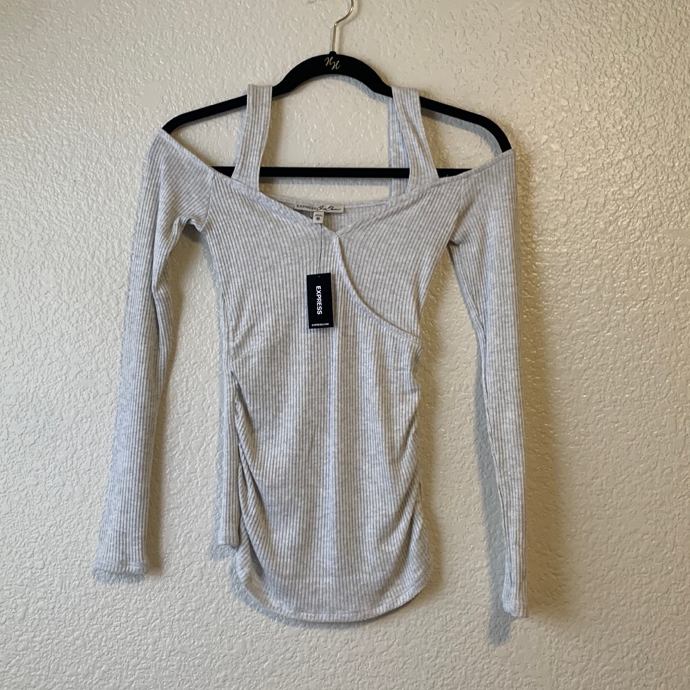 Express Ribbed off shoulder long sleeve top